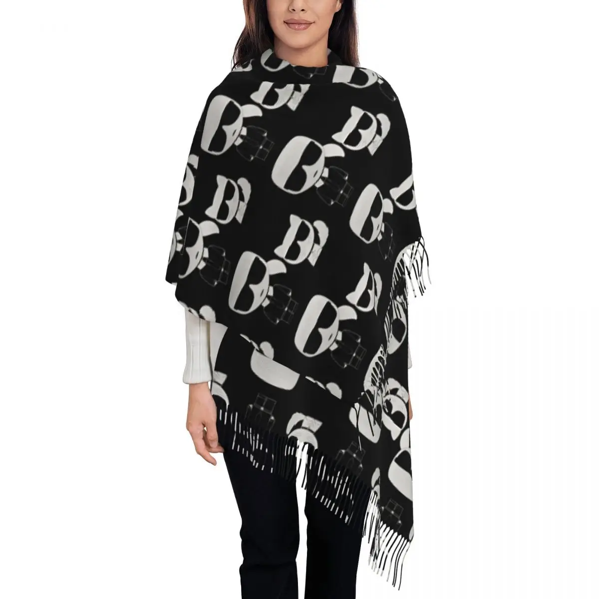 Womens Scarf with Tassel Pop Art Fashion   Lager-felds Long Super Soft Shawl and Wrap Daily Wear Cashmere Scarf