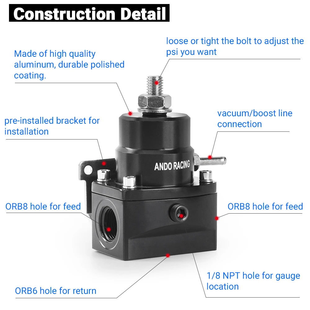 CNSPEED An8 High Pressure Fuel Regulator / Boost -8an 8/8/6 Efi Fuel Pressure Regulator With Gauge fuel regulator valve kit