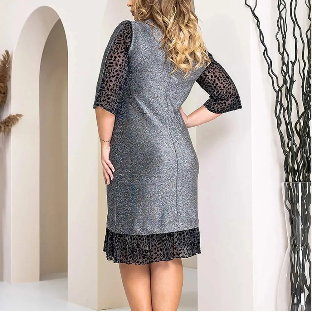 Casual Plus Size Loose Dresses Women 2023 Elegant Half Sleeve Lace Patchwork Midi Dress Big Size Office Lady Dresses Vestidos