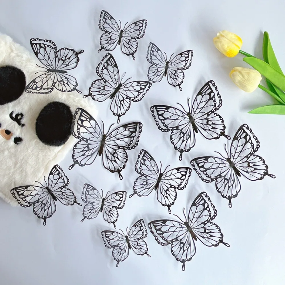 Can Be Removed 3D Hollow Butterfly Laser Reflective Multi-color Butterfly Wall Sticker Festival Decoration DIY Wallpaper
