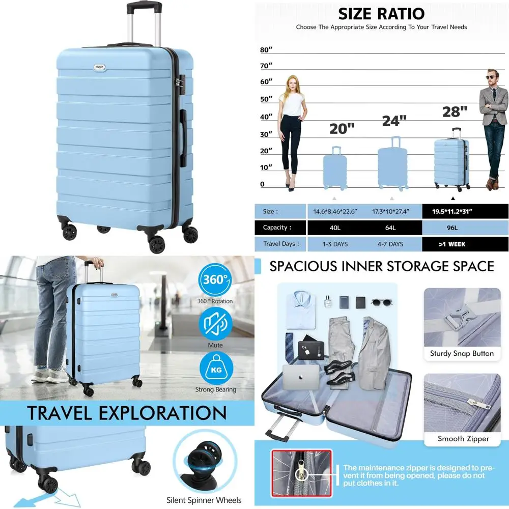 

Легкий чемодан с твердой поверхностью из АБС-пластика на 4 колесах, замок TSA, большой размер 28 дюймов, идеально подходит для путешествий и хранения багажа