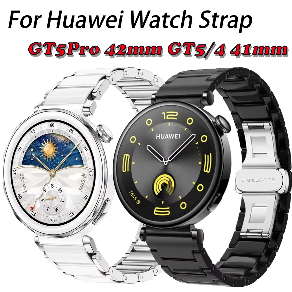 Correa de cerámica + Metal de 18mm para Huawei Watch GT5 Pro, pulsera de lujo de 42mm para Huawei Watch GT5 41mm GT4 41mm, accesorios