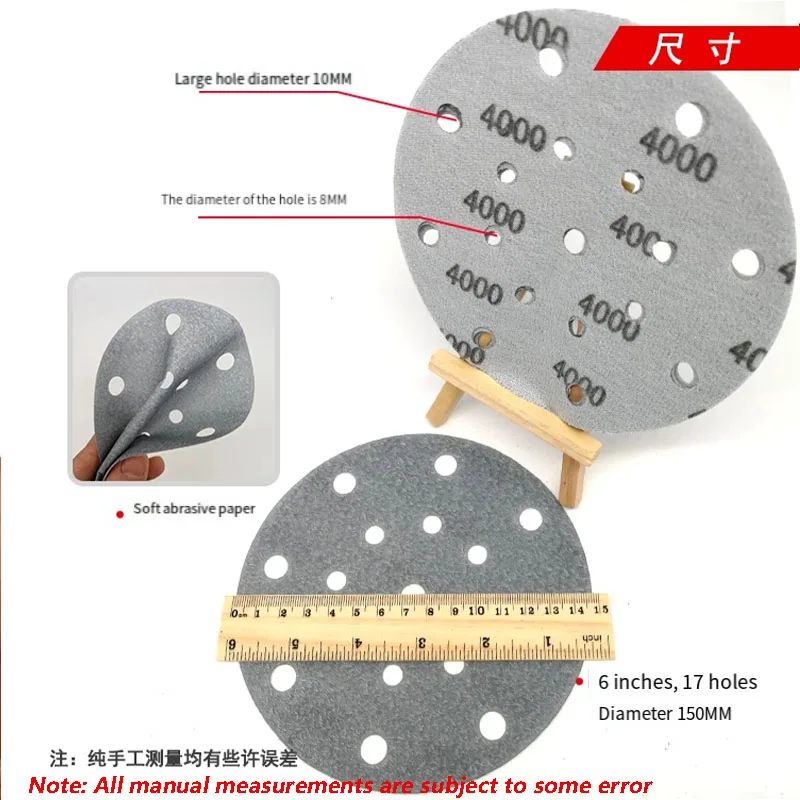 6 Inch 17-Hole FV Superfine Sanding Disc Soft Waterproof Sandpaper 600 to 5000 Grit for Wet or Dry Automotive Paint Sanding