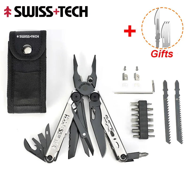 

SWISS TECH 37 IN 1 Multitool Pliers Folding Multi Tool EDC Outdoor Camping Survival Tools With Replaceable Blades