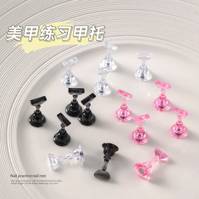 

Nail Art Nail Support Chess Piece Transparent with Magnet Ice Transparent Pink Display Stand Strong Magnetic Wear Nail Tool