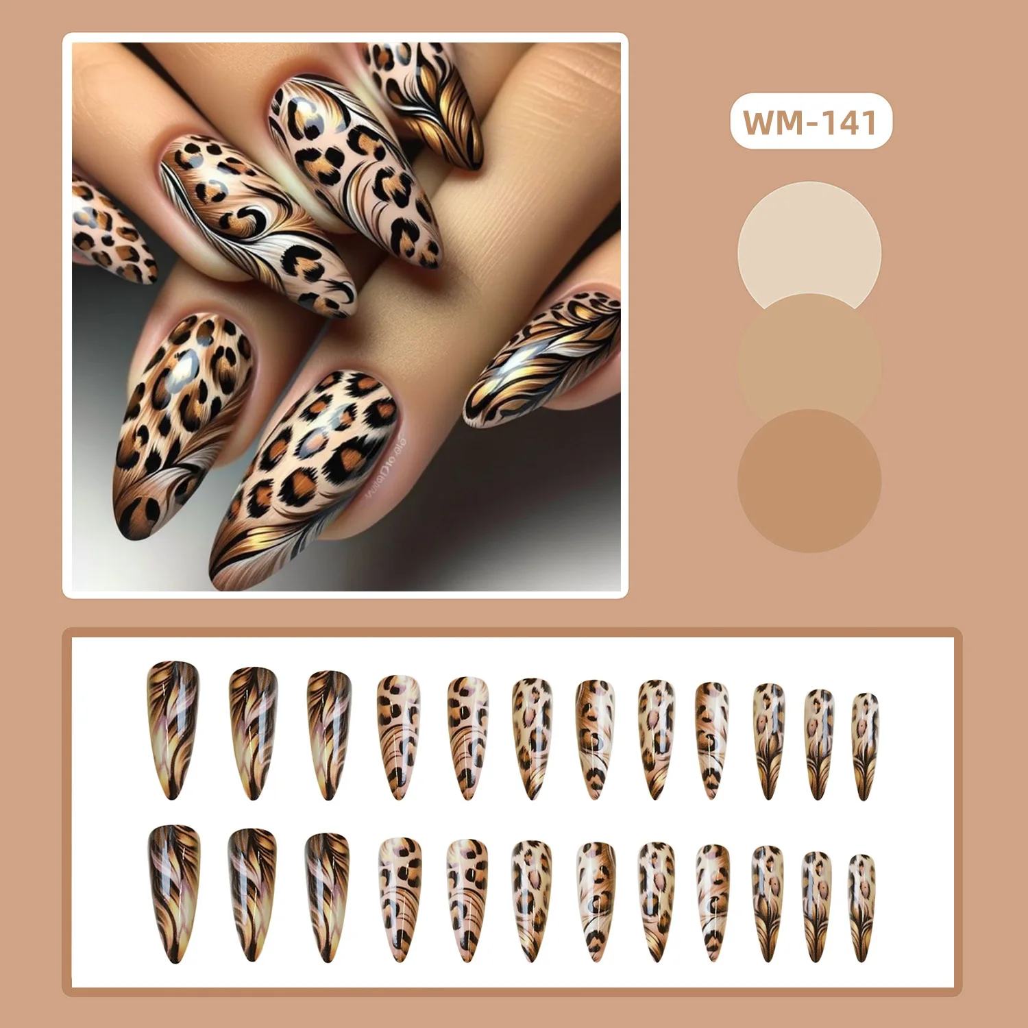 24 pçs coelhinho da páscoa dicas de unhas falsas chinês bonito flores leopardo impressão imprensa em unhas wearable capa completa unhas falsas europeias