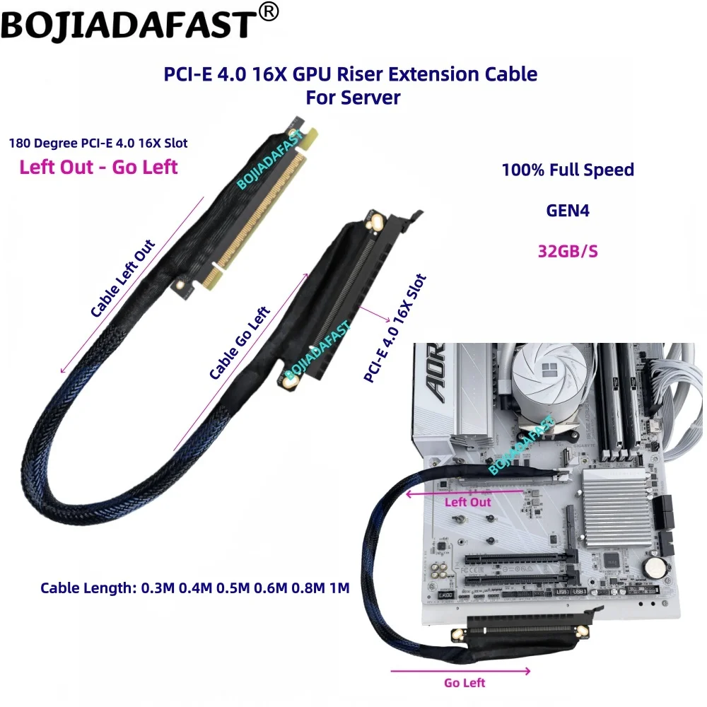 PCI-E 4.0 16X to X16 GEN4 Graphics Card GPU Riser Extension Cable Braided Mesh 0.4M 0.5M 0.6M 0.8M 1M for AI Server