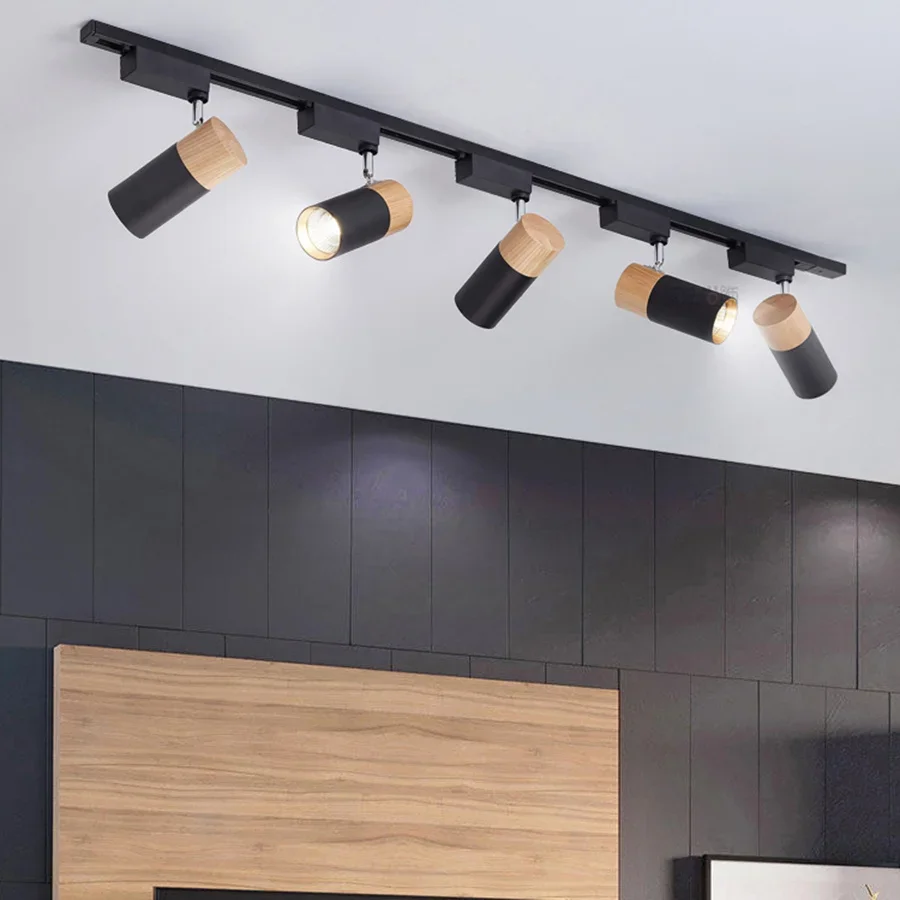 1PC Modern Wooden LED Track Lamp Spot Light 10W Rotating Rail Spotlight For Restaurant Clothing Store Window Exhibition Decor image 5