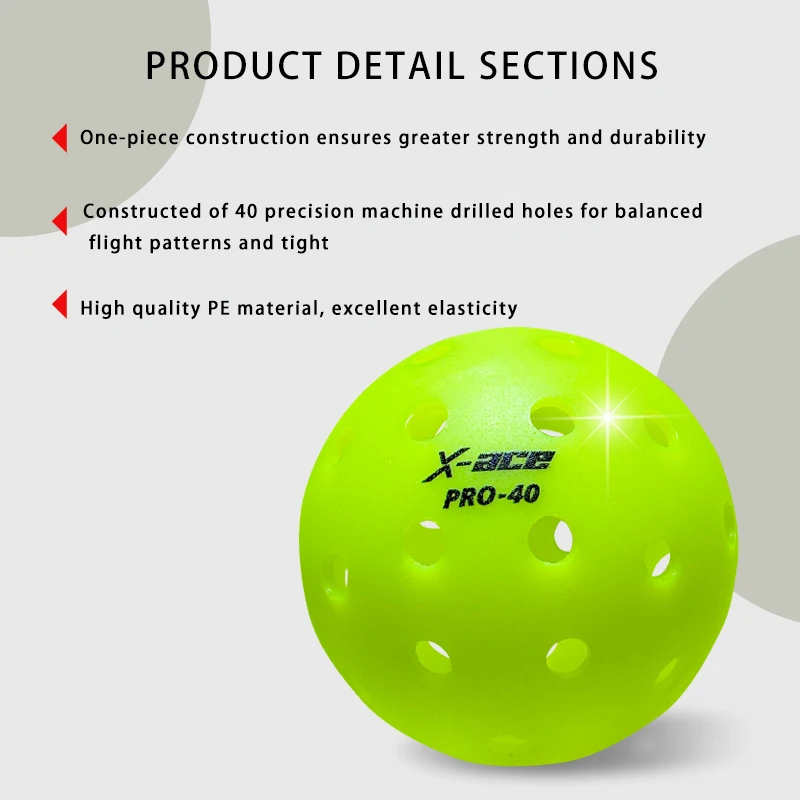 كرات X-ace 40 Pro Pickleball، 40 قطعة، 40 فتحة كرات مخلل، تدريب احترافي سلس، كرات مخلل خضراء عالية الوضوح #3