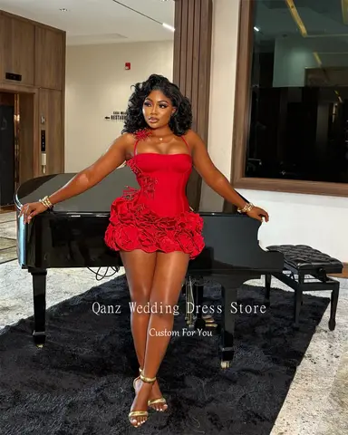 Qanz Röda Födelsedagsklänningar Baddie Black Girl Halter Neck Mini Balklänningar Hjärtformade Volanger Bröllopsfestklänning Anpassad 10 best sales retrofete-klänning - №6