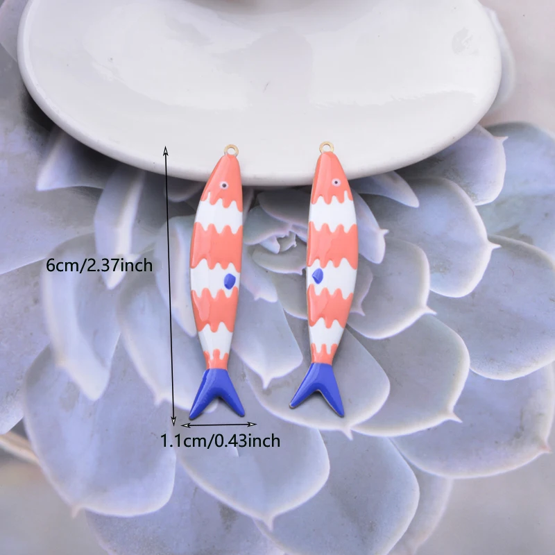 2 Stück Neue Design-Kupfer-Anhänger mit beidseitiger Emaille in Form eines großen Fisches, mit Öltropfen-Effekt, für Halsketten, DIY-Schmuckzubehör – Detail 2