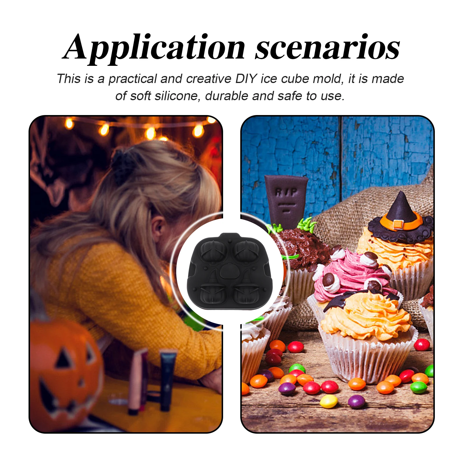 

1pc Halloween Pumpkin Ice Mold Reusable Silicone Ice Cube Tray Chocolate Making Tool For Whiskey Coffee Home Kitchen Black