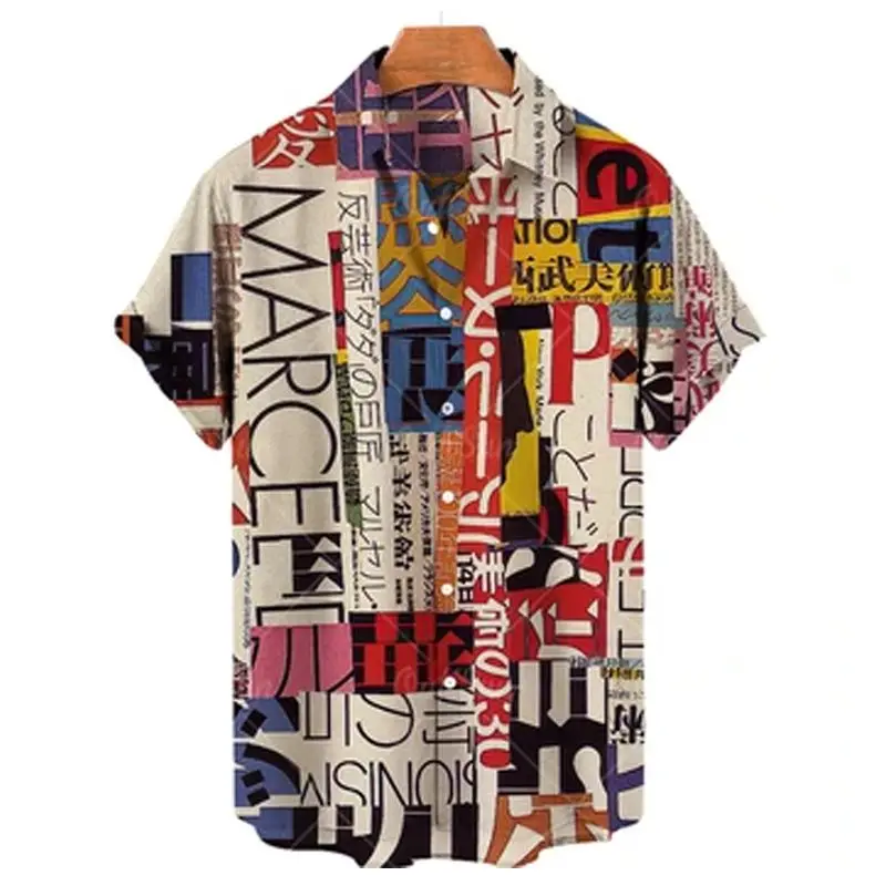 Camisa havaiana de manga curta masculina para férias na praia de verão com lapela de peito único, camiseta masculina solta e confortável de manga curta