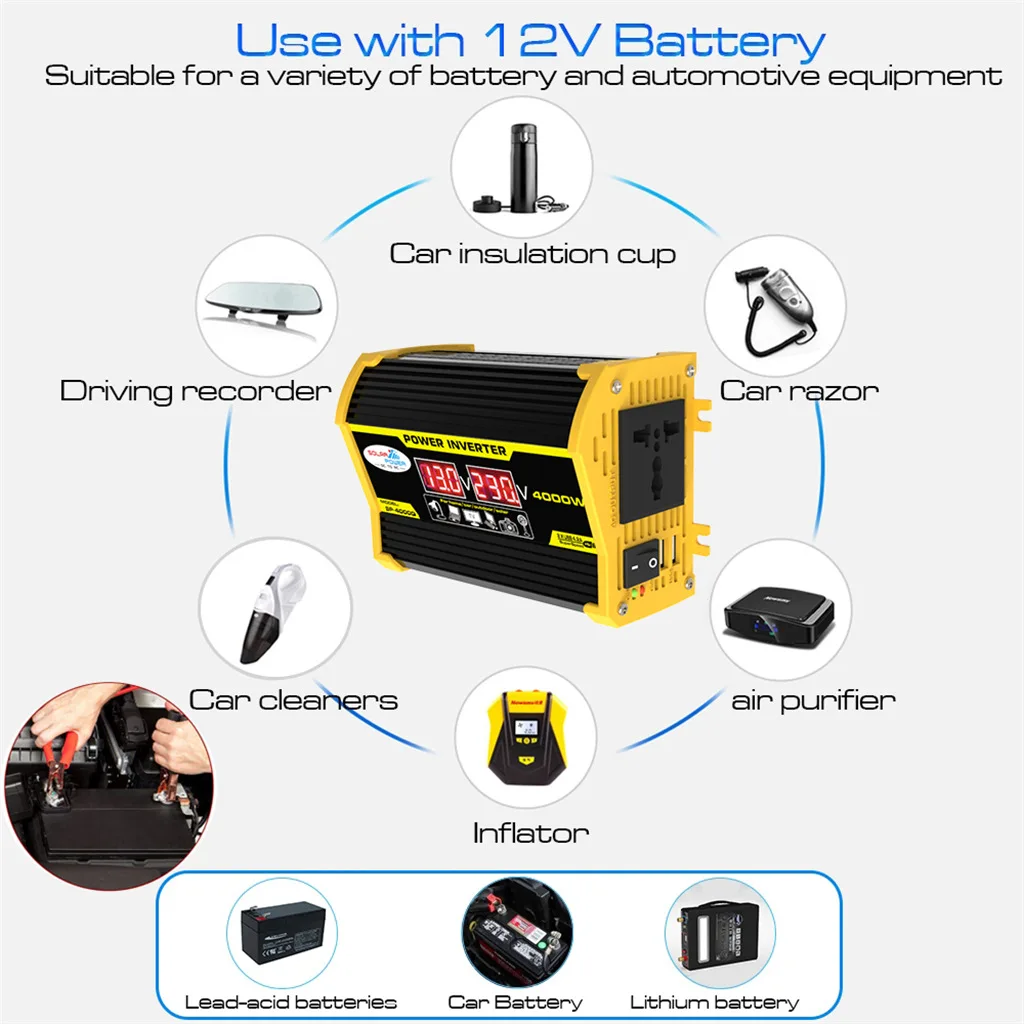 Panel solar con inversor de corriente, kit de inversor de panel solar de 4000w, 12v-110v/220v, Sistema solar para acampar en casa y al aire libre