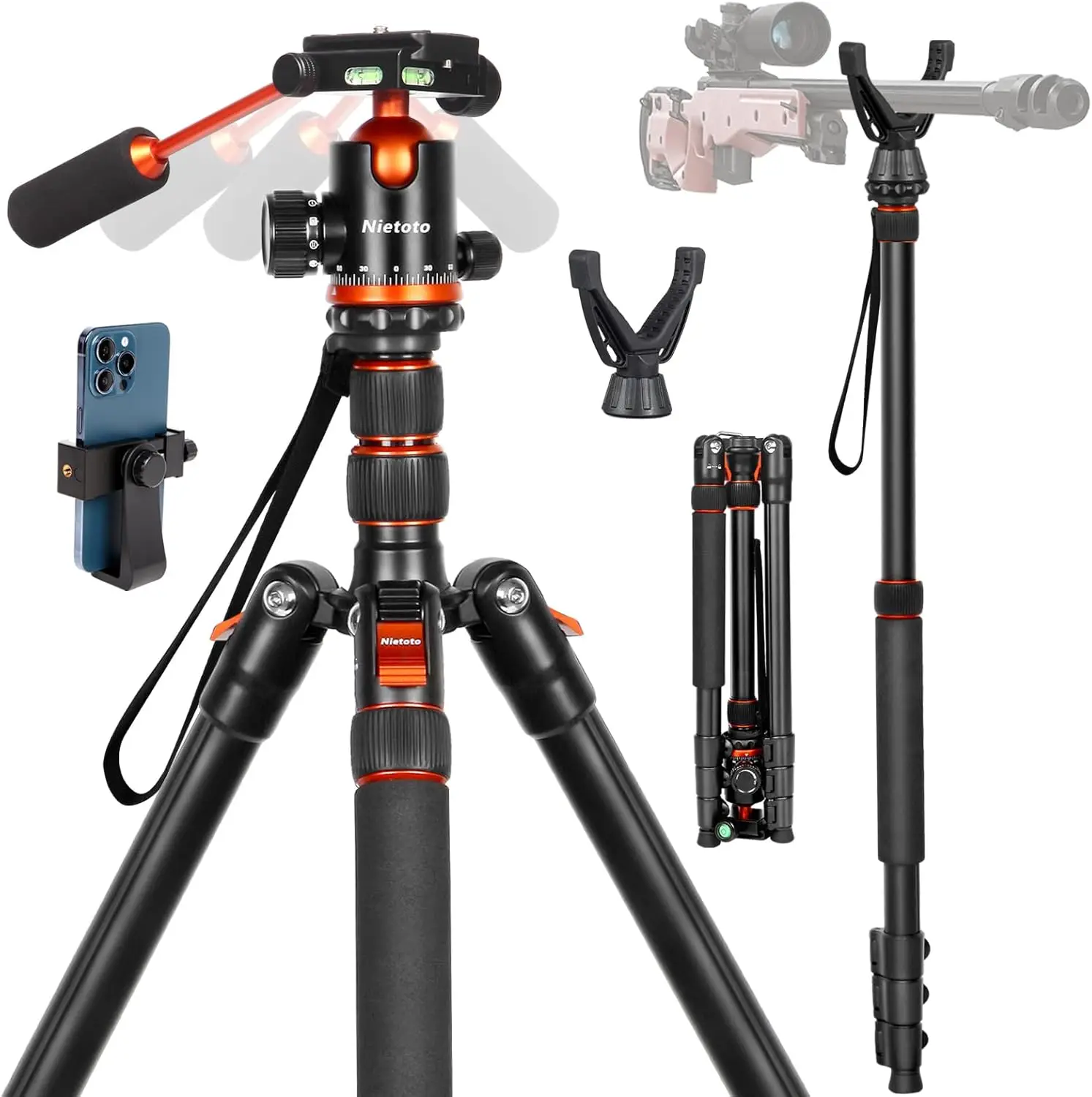 

2 in1 Tripod for Camera & Hunting Tripods, 68" Camera Tripods & Monopods with Removable Handle, Aluminum Rifle Tripod &