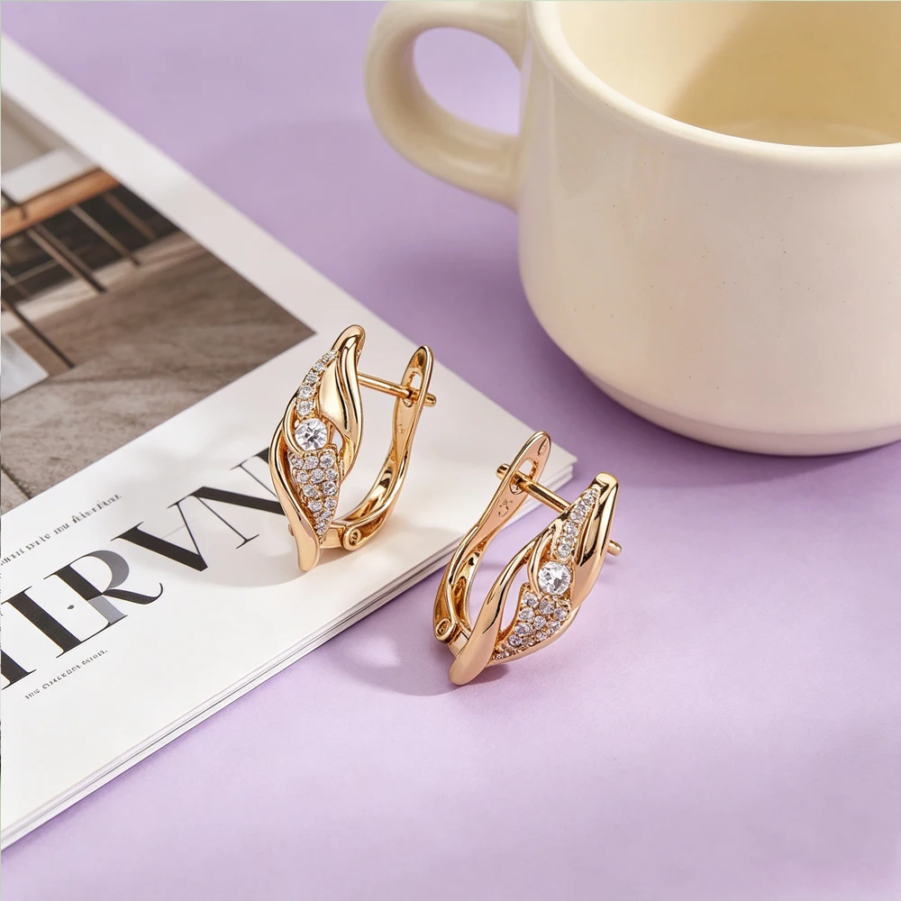 Catuni Flower-Shaped Crystal Earrings Natural Zircon Gemstone Stud Earrings Elegant Jewelry For Women Party Wedding Gift