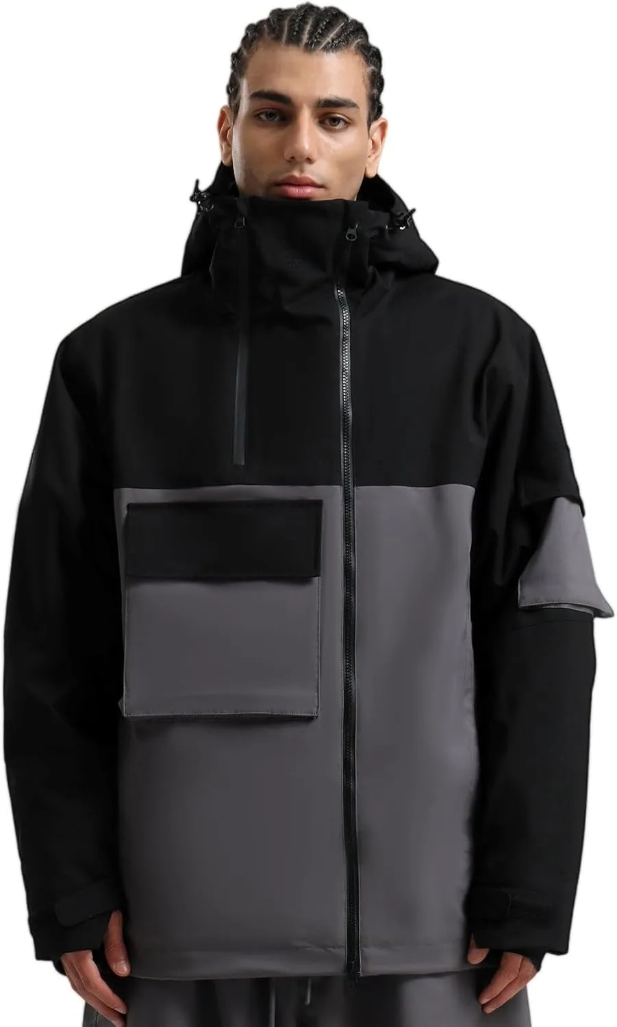 GSOU SNOW Snowboardjacke mit supergroßer Tasche, lockerer, atmungsaktiver Skimantel, wasserdicht, isoliert, Unisex-Winteroberteil, Kapuzenpullover mit Asym-Reißverschluss – Detail 36
