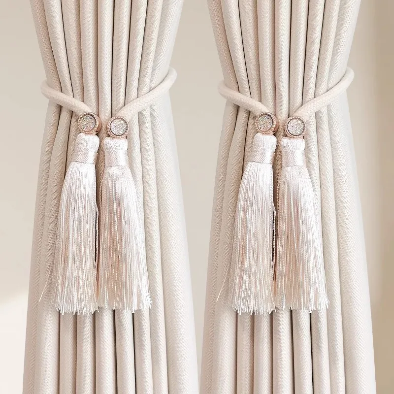 

2pcs/Tassel Curtain Strap Simple, Light Luxury, Flexible White Yarn Storage Buckle Creative Tie Collar Hanging Decoration