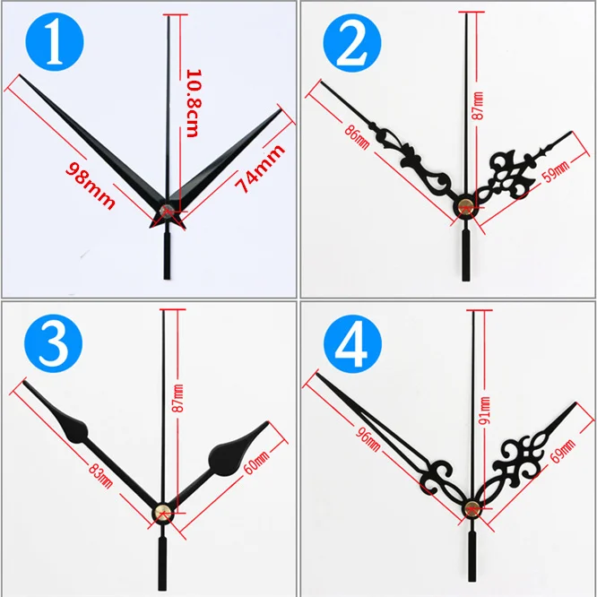 

100 sets/lot Clock hands DIY replacement Parts creative second/minute/hour metal pointer for wall Clock Decor needle thick shaft