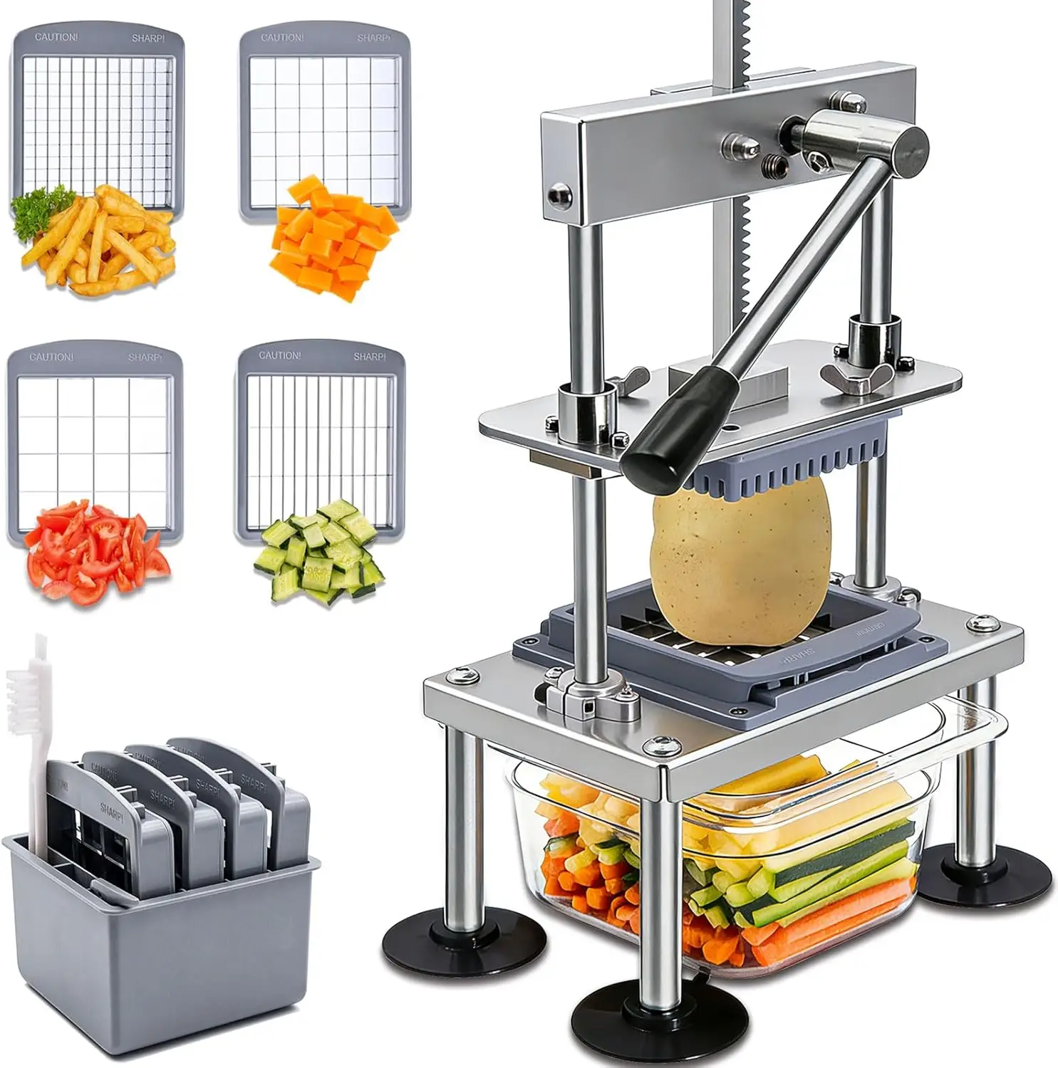 

Professional Vegetable Chopper, Stainless Steel Potato Cutter with 4 Blades for Onions, Tomatoes, Carrots