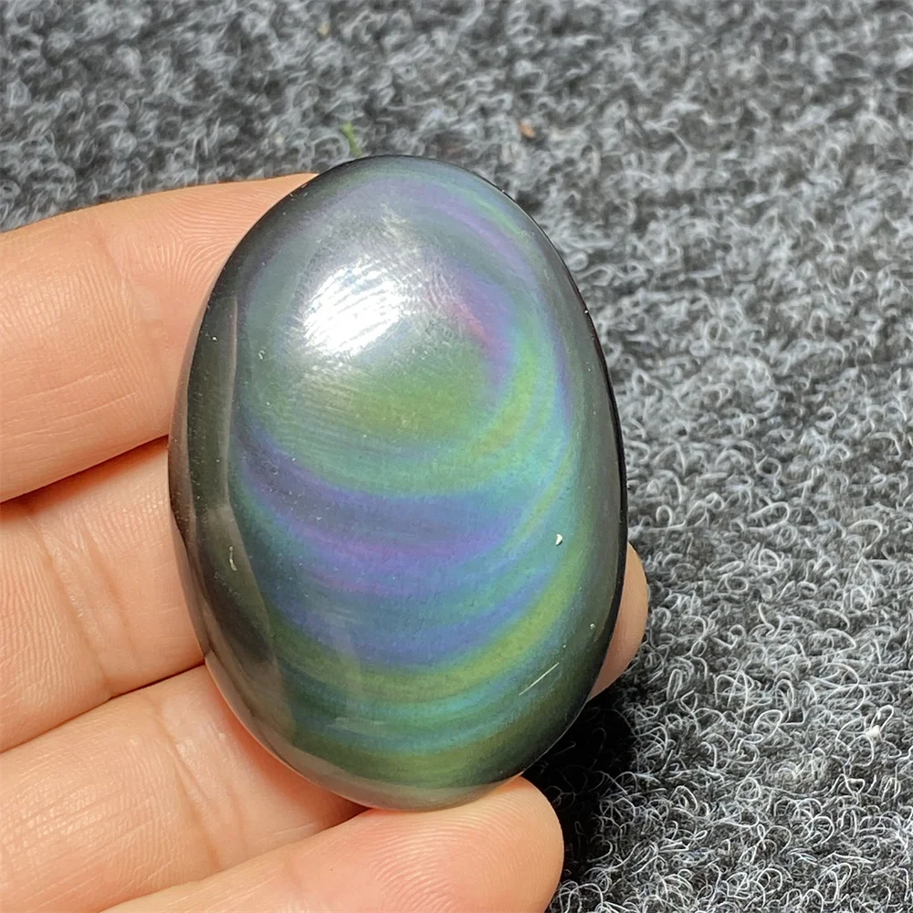 Natural High Quality Rainbow Obsidian Palm Feng Shui Gemstone Magic Energy Massage Stone Home Decoration Ornaments