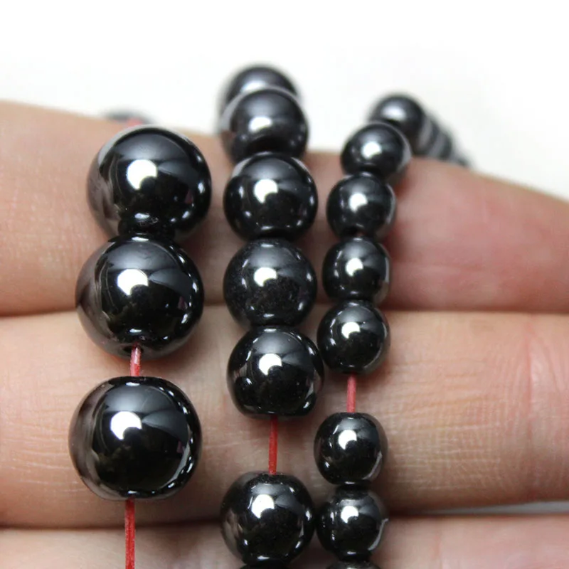 Natural Stone Black Hematite Round Loose Beads For Jewelry Making DIY Bracelet 2 3 4 6 8 10 12MM 15\