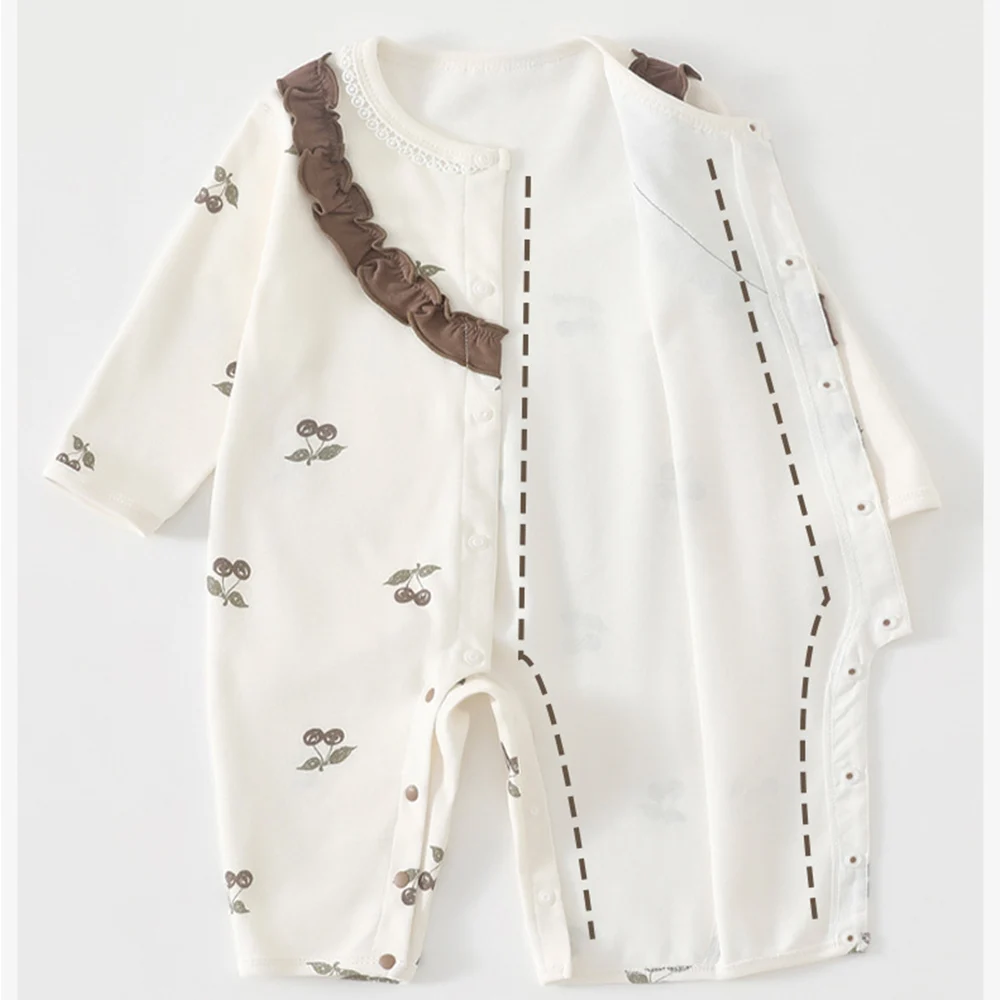 Lace Baby Girl Romper Long Sleeve Cotton Ruffles Cute Pattern Spring Autumn Infant Boutique Clothing 1st Birthday Baby Jumpsuits