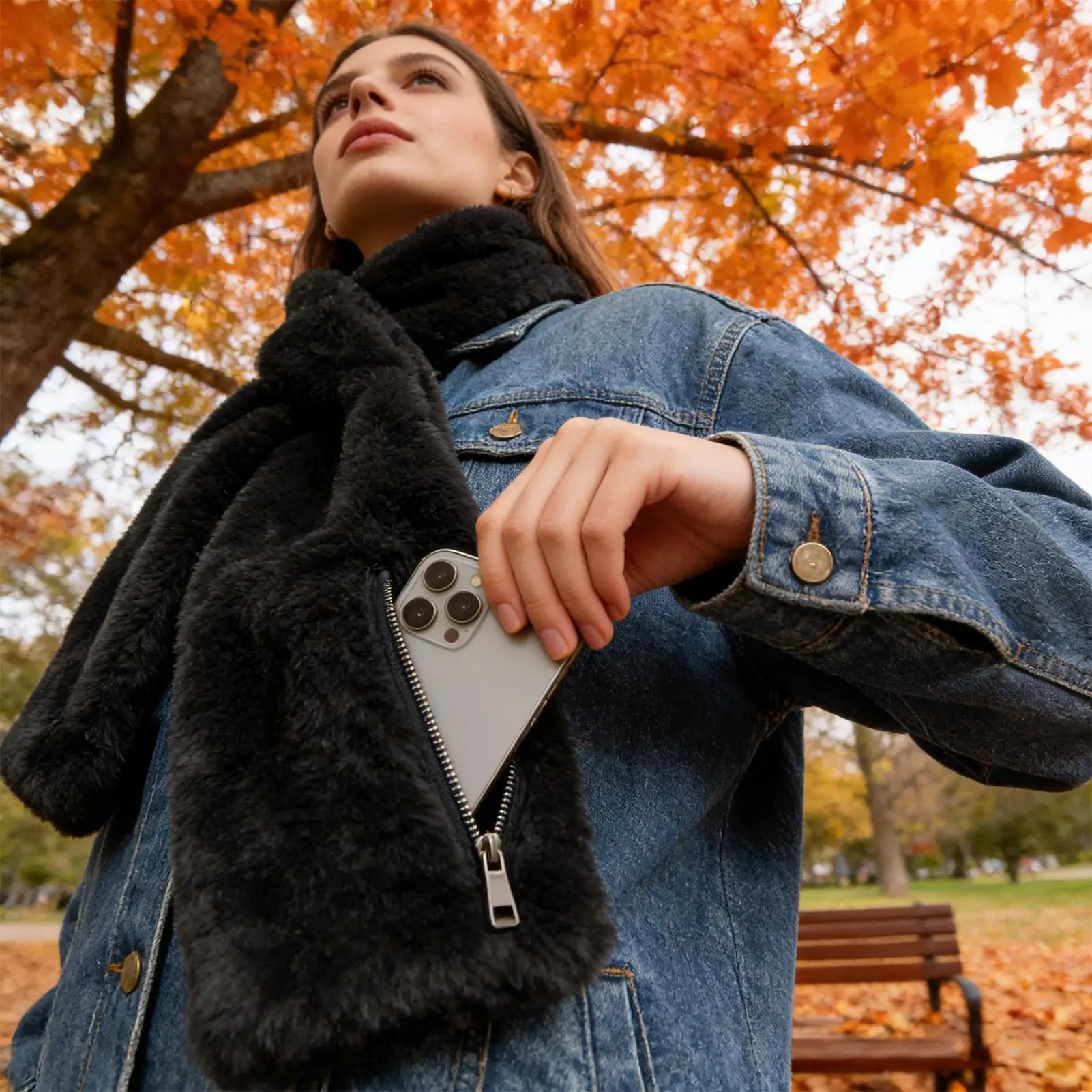 

Winter Cycling Pocket Scarf Warm Soft Fashion Wrap With Zipper Pocket Plush Winter Scarf For Women For Party Home Outdoor Hiking