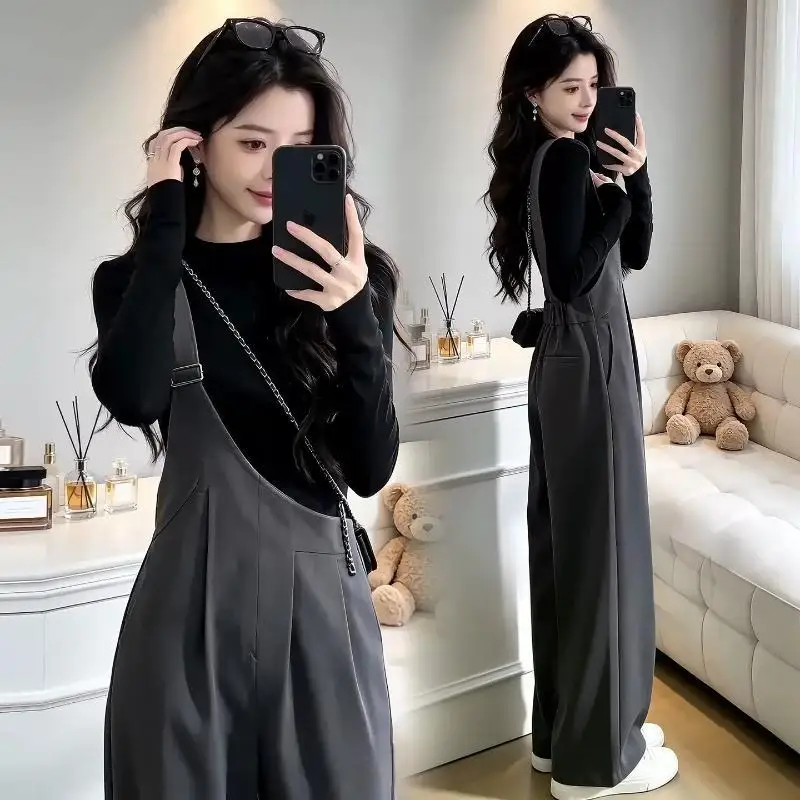 2026 Autumn New Style Women Western-Style Loose Long Sleeved T-Shirt Suspender Pants Two-Piece Set Niche Design Long Pants Suit