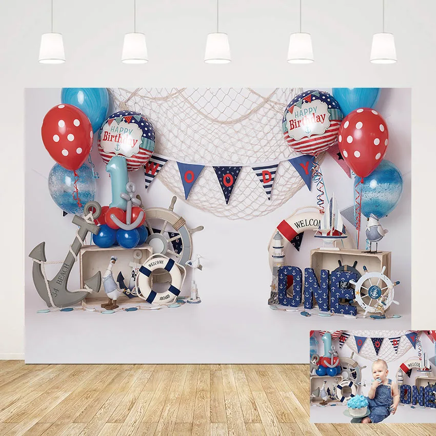 Mehofond Photography Background Life Buoy Nautical Mariner Boat Backdrop Welcome Baby 1st Birthday Cake Smash Decor Photo Studio