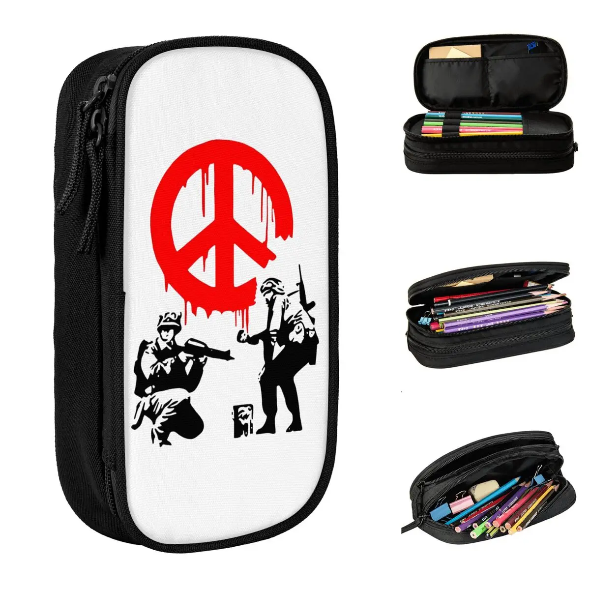 Banksy Peace Soldiers Pencil Cases Pencilcases Pen for Student Big Capacity Bag Office Gifts Stationery