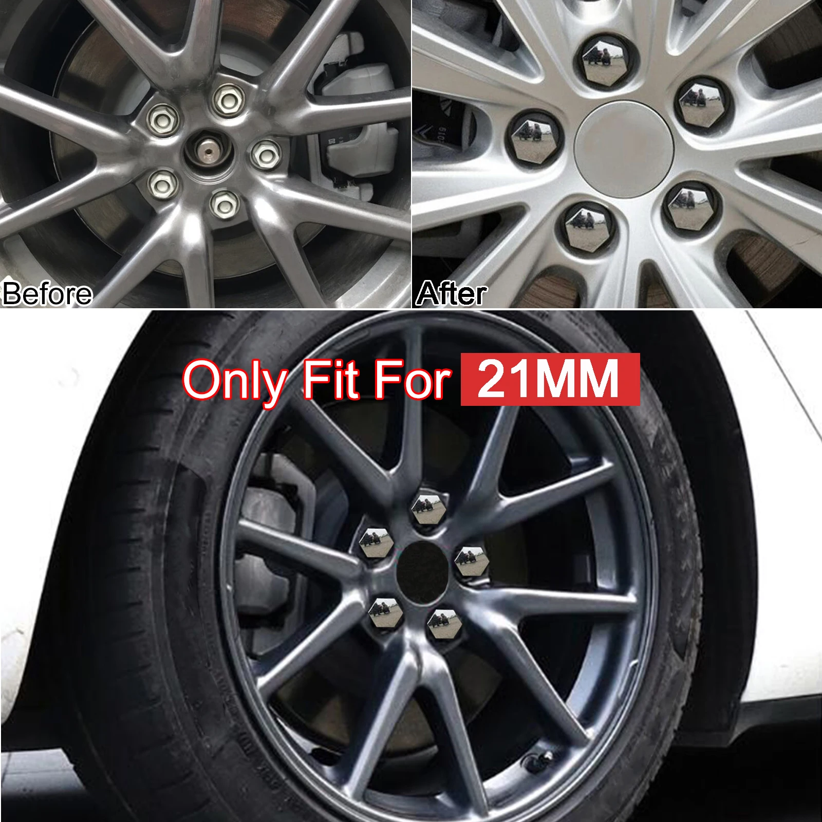 20x Chrome Car Wheel Nuts Caps Protector Tyre Bolts Outward Decoration Studs Hub Cover Caps Gloss Silver For Tesla Model 3 S X Y