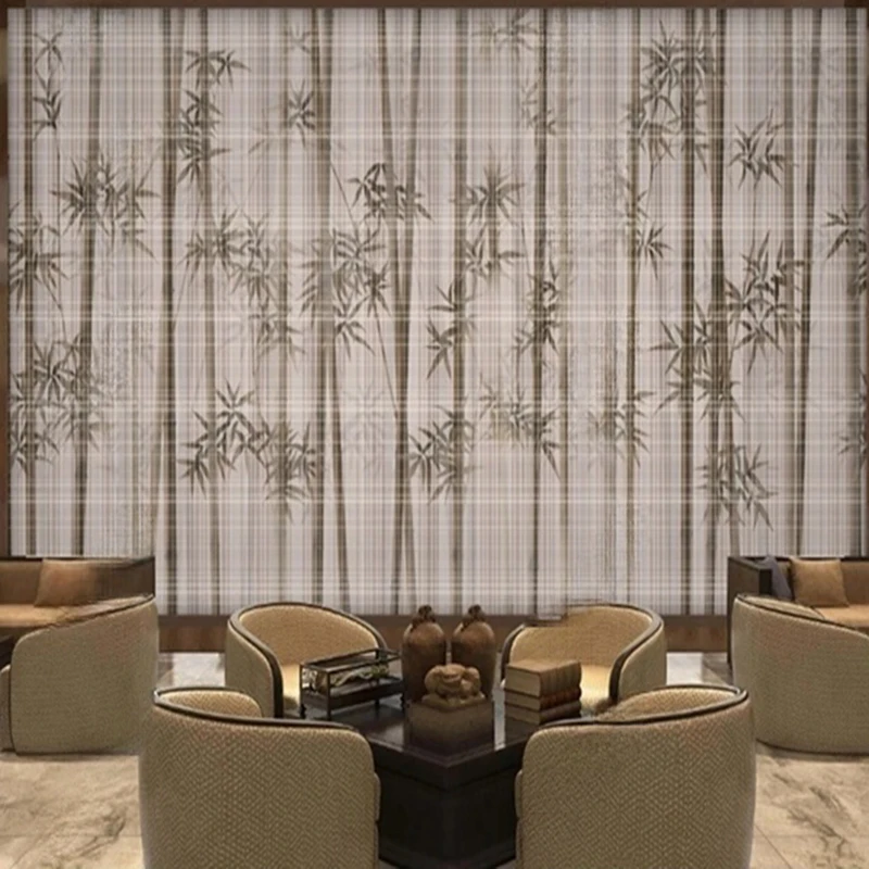 Chinese Ink Landscape Custom Mural Wallpaper Vintage Bamboo Backgrond Wall Coverings Tea Room Office Wall Art Decor Painting