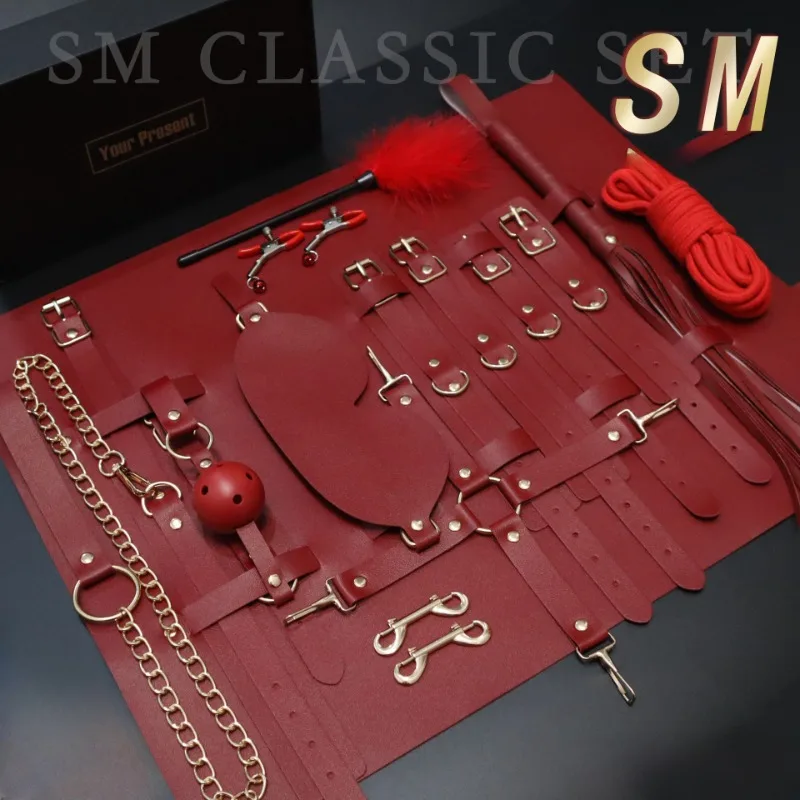 Set de juguetes sexuales clásicos de 8 a 13 piezas, juego de restricciones BDSM, esposas y fetiche de tobillo, traje de pezón, cortadora de boca, mordaza, látigo, pluma sexual suave SM