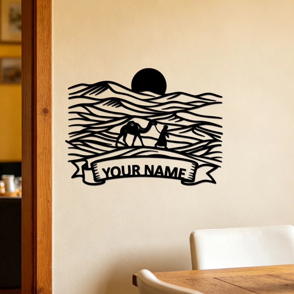 Custom Name Personalized Desert Camel Metal Wall Art Home Gifts, Housewarming Gift, Living Room Sign, Travel Lovers Gifts