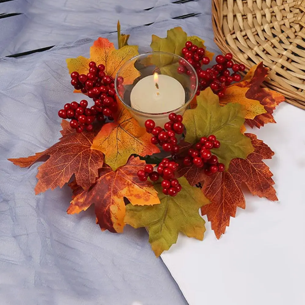 Artificial Maple Leaf Candlestick Garland Craft Handmade Autumn Floral Garland Centerpiece Festive Maples Leaf Garland