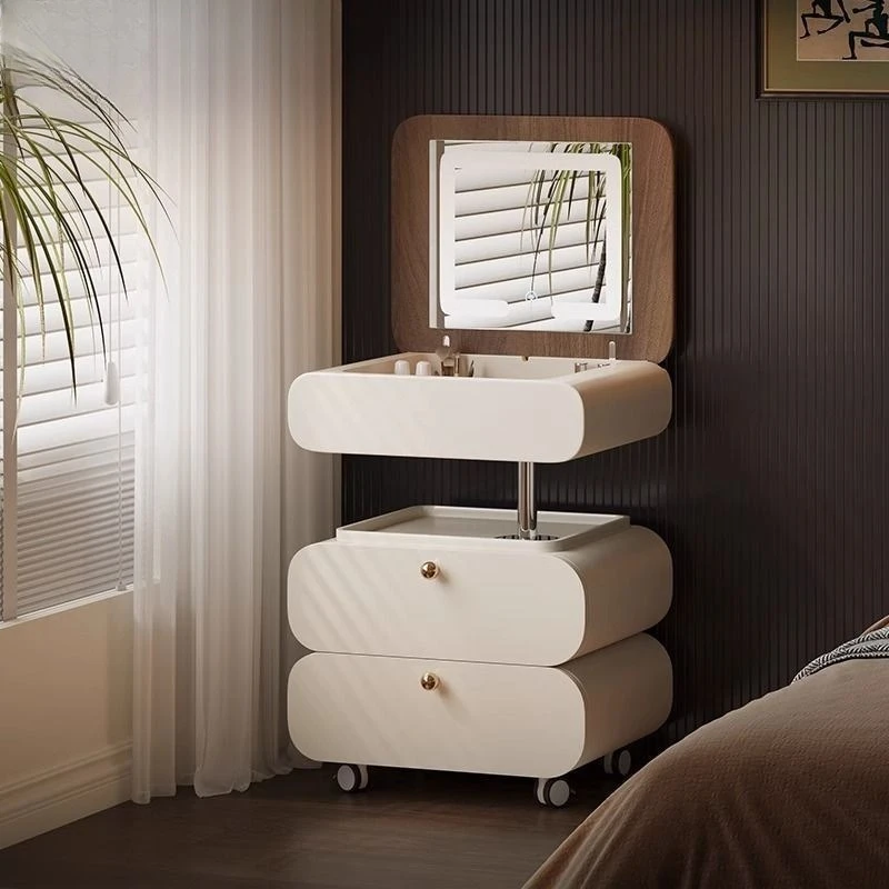 Solid wood paint dresser bedroom can be rotated and lifted small apartment free installation flip hidden mirror