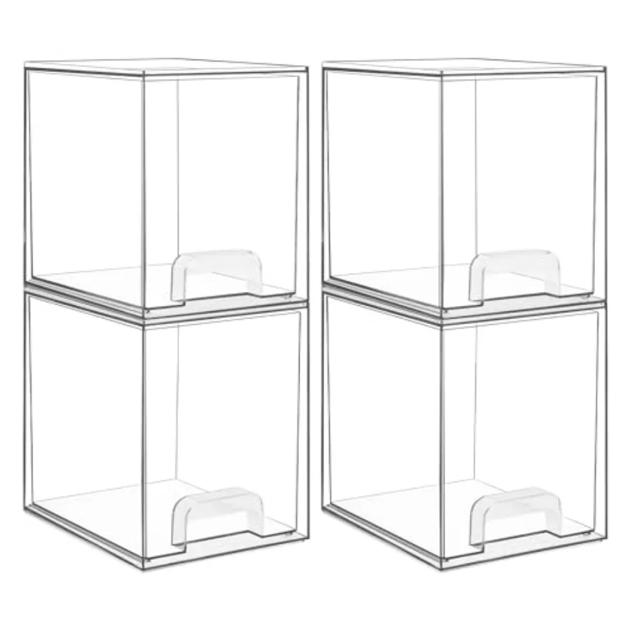 

7.6" H Clear Stackable Storage Drawers, 4 Pack Plastic Organizers Bins for Skincare, Cosmetics, Beauty Supplies, Ideal for Vani