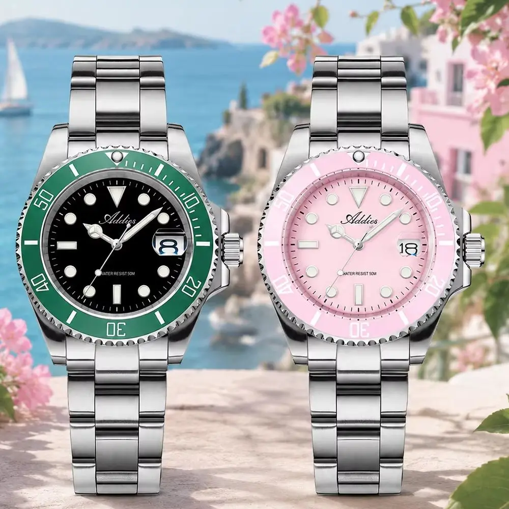 ADDIES Luxury Lady Watches Date Display Ceramic Bezel Women's Quartz Wristwatch Super Luminous Waterproof Stainless Steel Watch