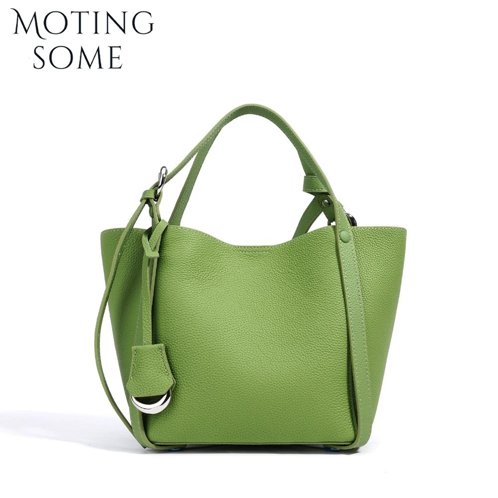 Motingsome Spring Green Series Women Cowhide Bag Luxury Natural Leather Handbag Fashion Handbag Lady Commuter Daily Bucket 2025