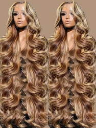 40 42Inch Highlight Body Wave 13x4 13x6 Hd Lace Frontal Wig Brazilian Ombre Color Water Wave Human Hair Wig For Women Preplucked