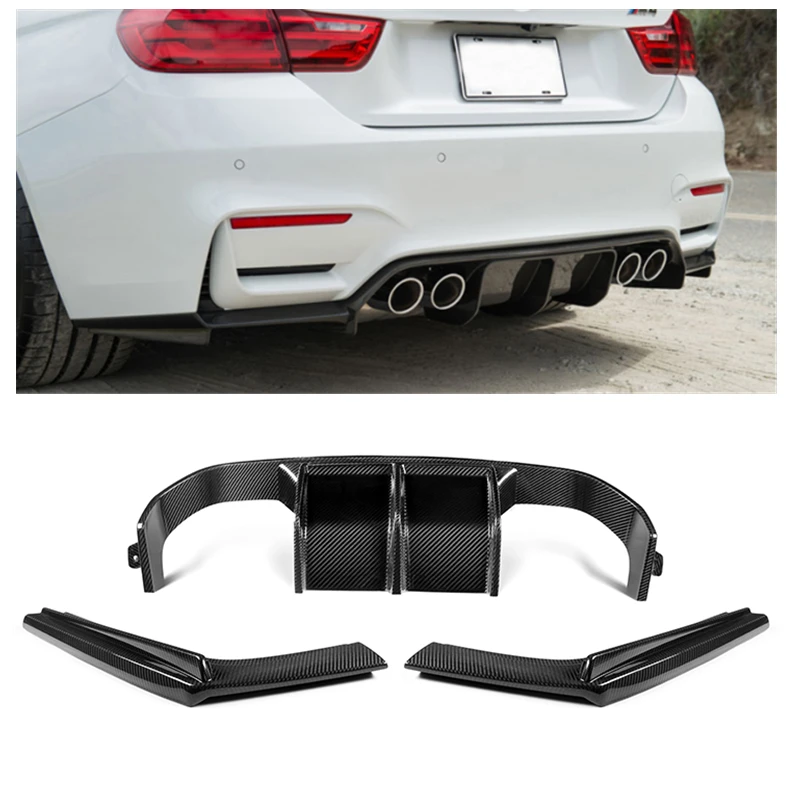 V Style Dry Carbon Fiber Rear Diffuser Spoiler For BMW F80 M3 F82 M4 2014-2018 3PCS F80 F82 F83 Bumper Diffuser