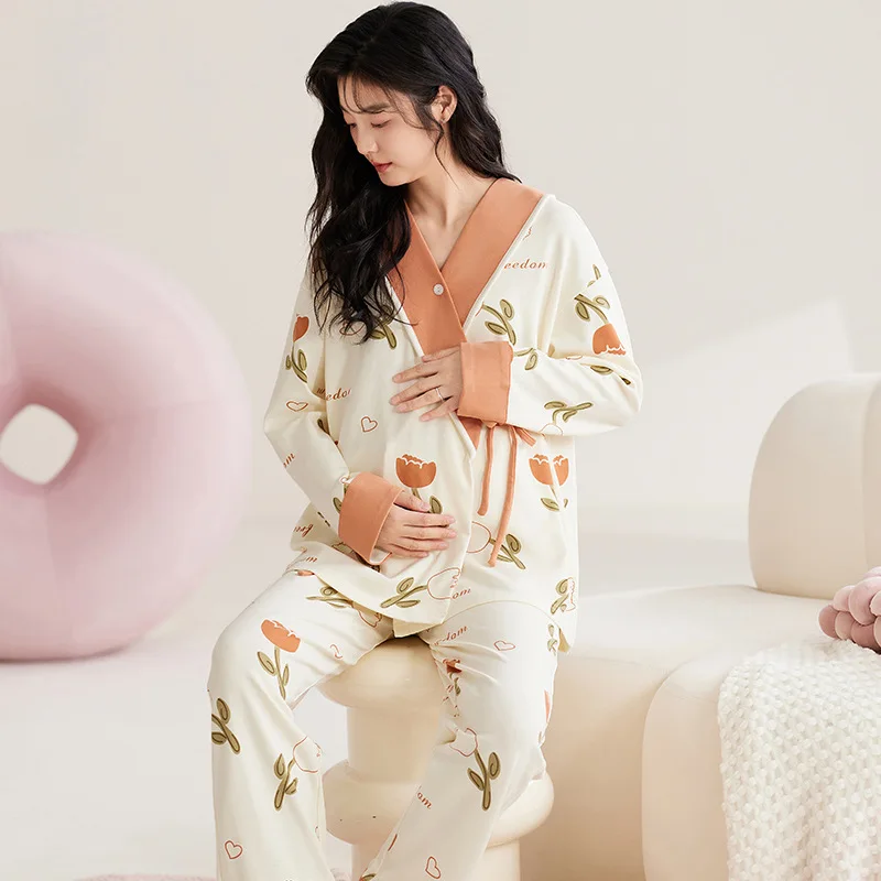 

2025 New Fashion Maternity Nursing Sleepwear Sets Dot Printed Robe Pajamas Suit Clothes for Pregnant Women Pregnancy