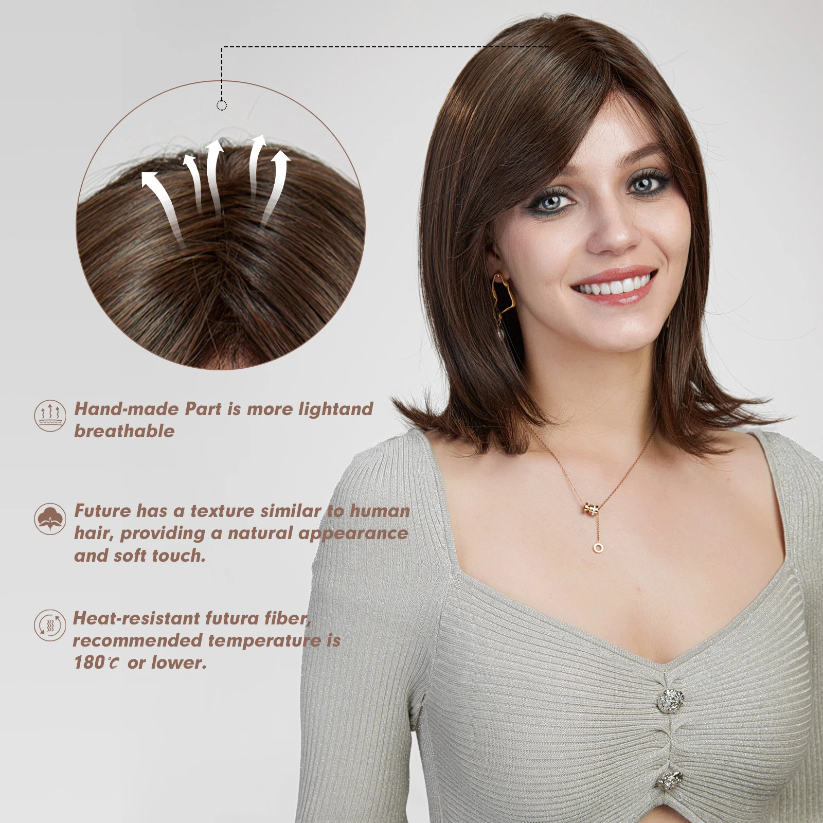 Long Brown Lace Front Synthetic Wigs Straight Layered Monofilament Lace Front Wigs for Women Daily Heat Resistant Futura Fiber