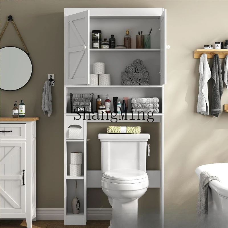 

SM Solid Wood Toilet Double Door Locker Bathroom Rack on Toilet Floor to Floor Balcony Bathroom Locker