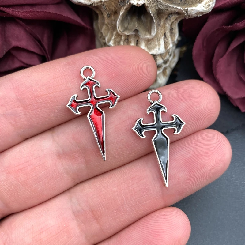 10pcs 30*16.5mm Enamel Saint James Crusader Rosary Crucifix Cross Charms For DIY Jewelry Making Jewelry Craft Findings