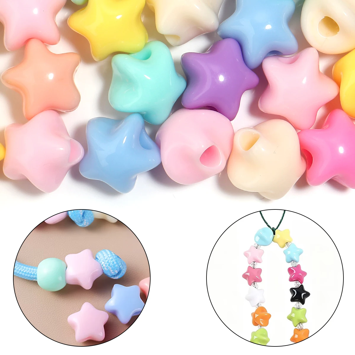 50pcs/lot Candy Color Star Acrylic Beads Sweet Five-pointed Star Loose Spacer Beads For Jewelry Making DIY Necklace Bracelet