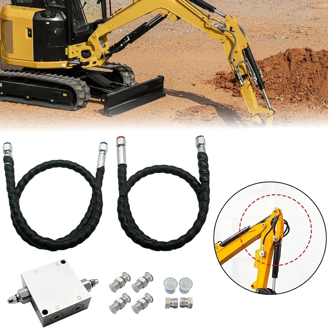 

Mini Excavator Cushion Valve Kit M14x1.5 Threaded Ends Sturdy Supplies Steel 1/4" Hydraulic Hose Car Accessories