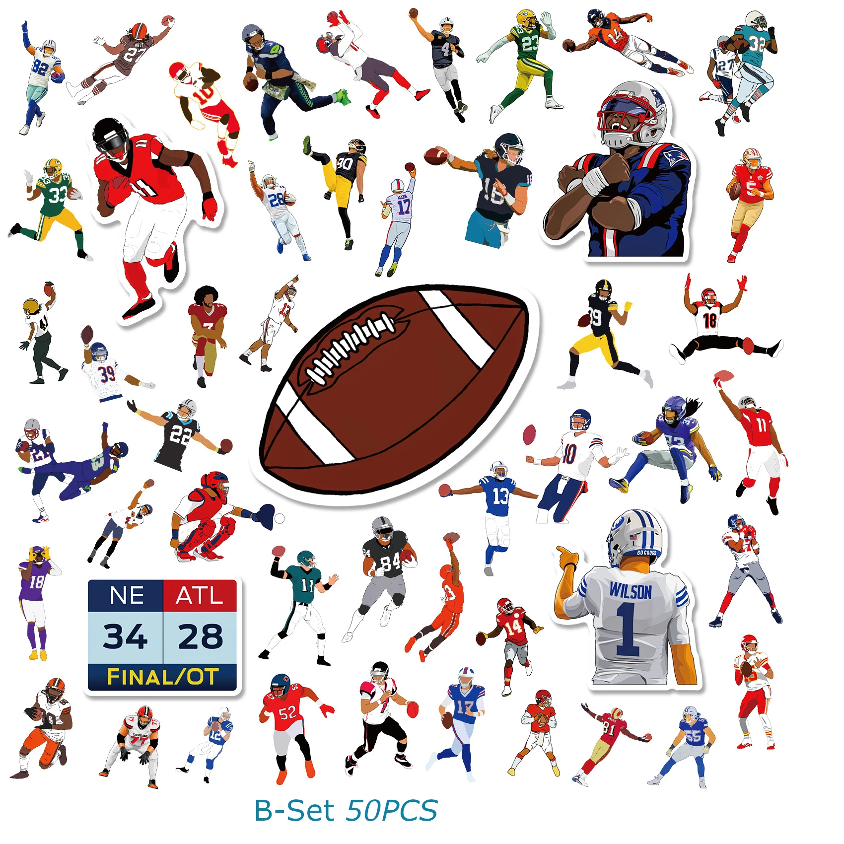 50PCS American Rugby Football Stickers PVC Decal Travel Luggage Guitar Fridge Laptop Waterproof Cool Kid Graffiti Sticker