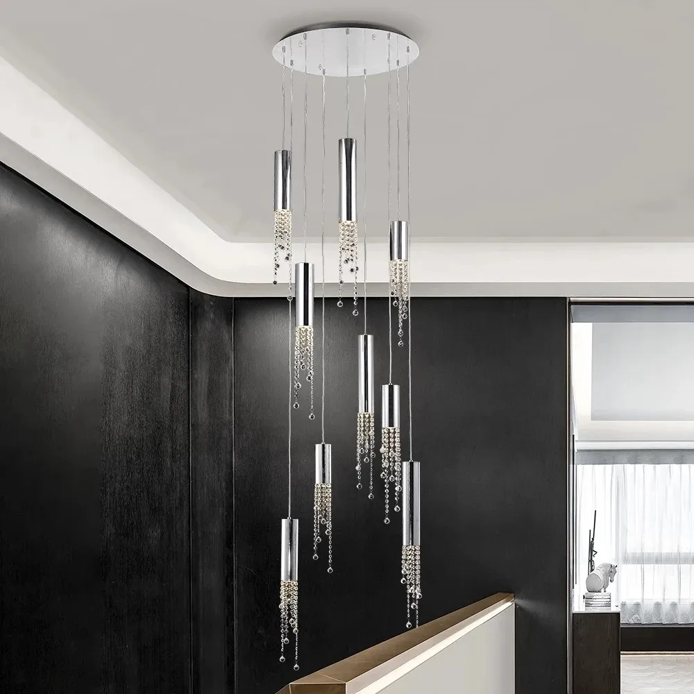 Imagem -04 - Candelabro Led de Cristal Cromado Moderno Luminária Suspensa para Corredor e Lobby Brilho Longo do Teto Interno Grande Escadaria de Luxo